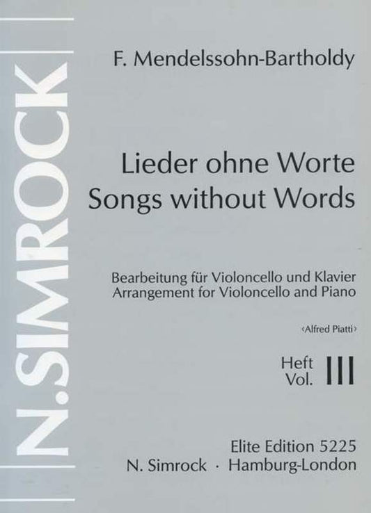 Songs W/O Wrds 3 Cello Book