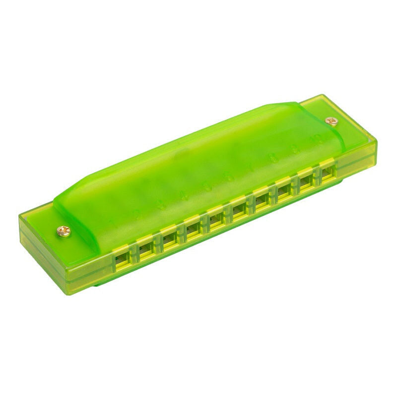 Bryden Transparent Green Harmonica in C with 10 Holes, 20 Brass Reeds, Plastic Frame, Nickel Plated Covers, Case and Cloth Included — view 3