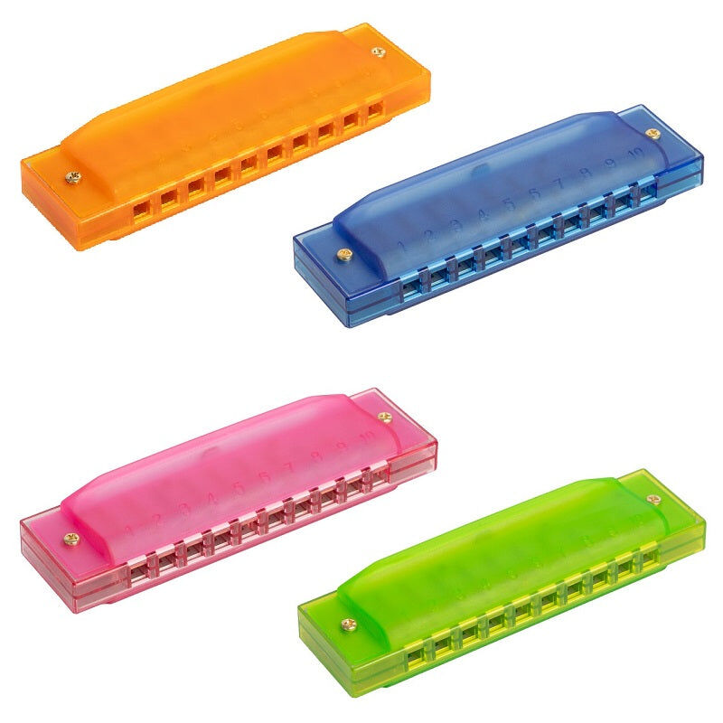 Bryden Transparent Green Harmonica in C with 10 Holes, 20 Brass Reeds, Plastic Frame, Nickel Plated Covers, Case and Cloth Included
