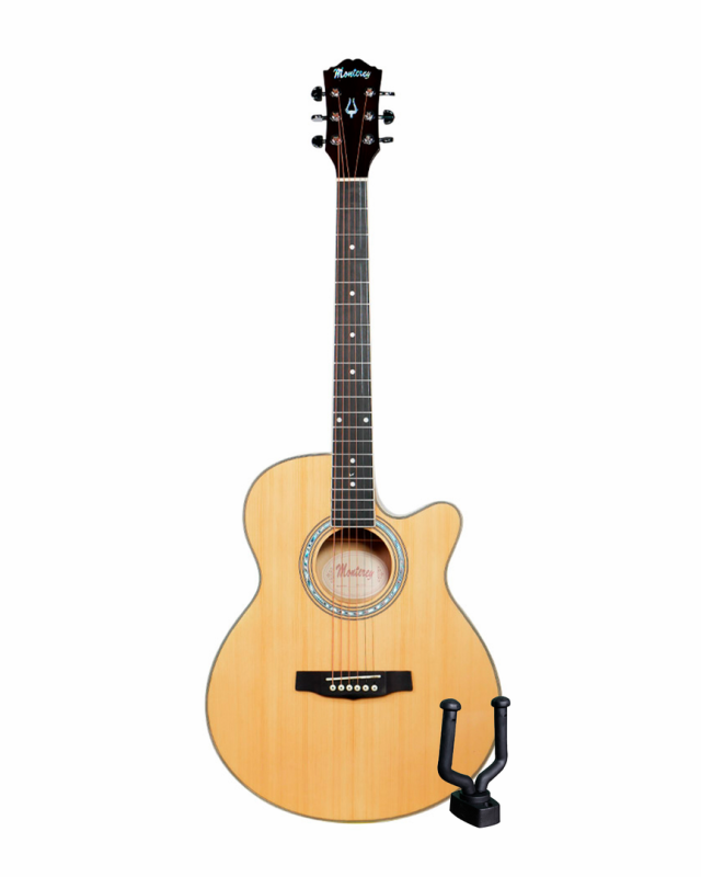 Monterey Folksized Acoustic Guitar Natural with Built-in Tuner & Wall Hanger