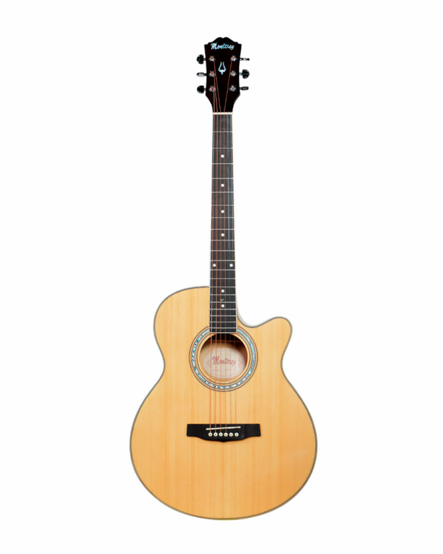 Monterey Folksized Acoustic Guitar Natural with Built-in Tuner & Wall Hanger — view 2