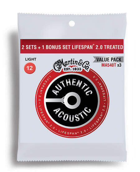 Martin Authentic Acoustic Lifespan 2.0 Phosphor Bronze Light Guitar String Set 12-54 (3 Packs)