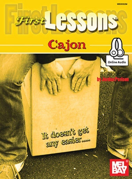 First Lessons Cajon Book by Jordan Perlson, 32 Pages, Mel Bay Publications, Auxiliary Percussion, Online Audio Access