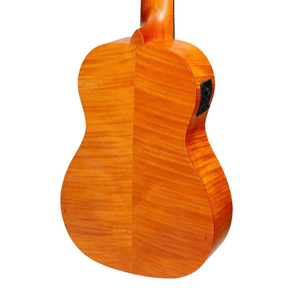 Mojo Flamed Okoume 30" Electric Bass Ukulele Yellowburst MBU-02-YG with KLT-21 Preamp and Built-in Tuner, 4 Strings, Includes Bag — view 5
