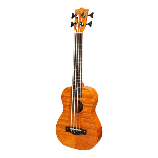 Mojo Flamed Okoume 30" Electric Bass Ukulele Yellowburst MBU-02-YG with KLT-21 Preamp and Built-in Tuner, 4 Strings, Includes Bag