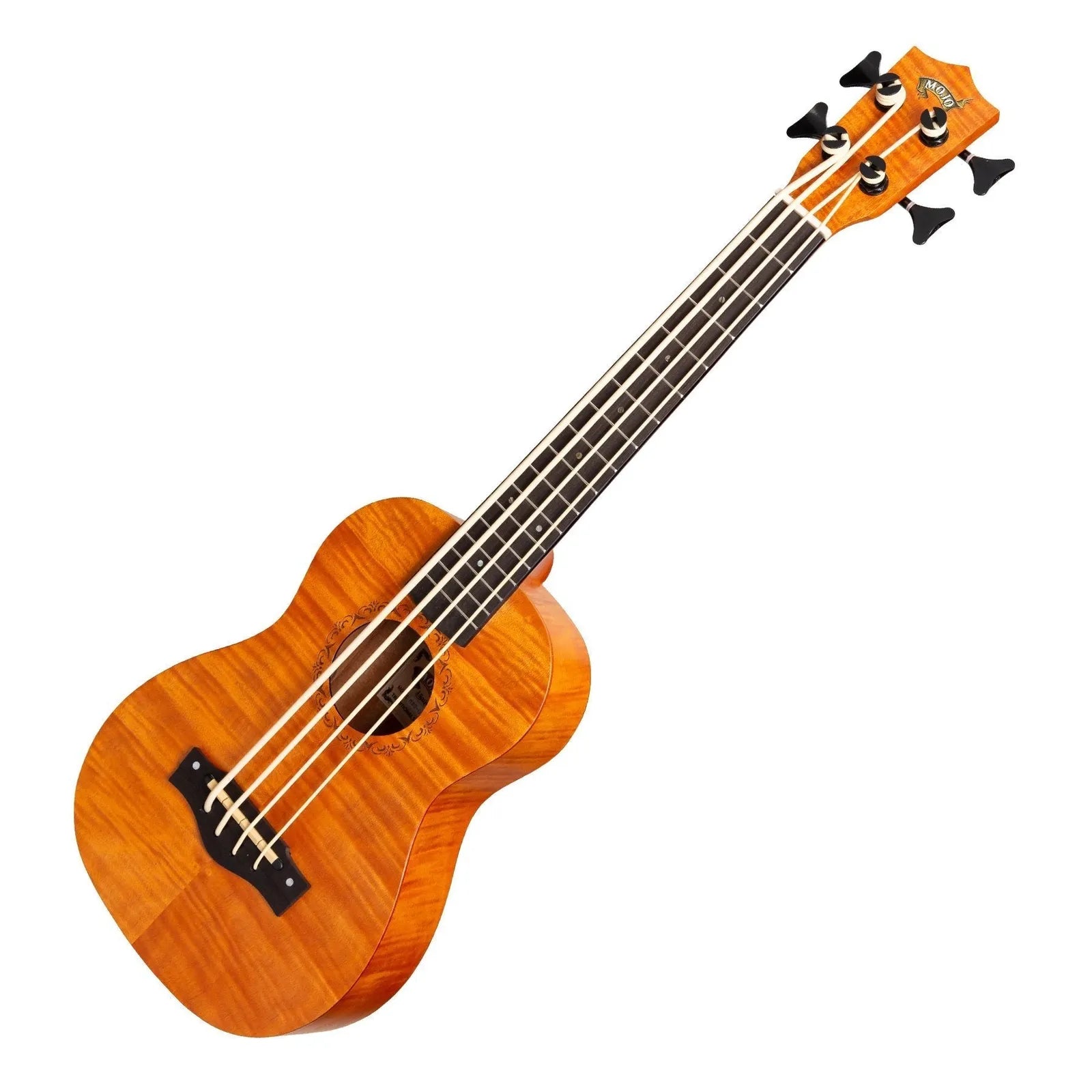 Mojo Flamed Okoume 30" Electric Bass Ukulele Yellowburst MBU-02-YG with KLT-21 Preamp and Built-in Tuner, 4 Strings, Includes Bag — view 3