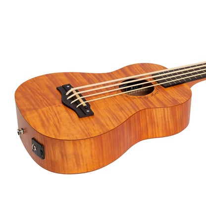 Mojo Flamed Okoume 30" Electric Bass Ukulele Yellowburst MBU-02-YG with KLT-21 Preamp and Built-in Tuner, 4 Strings, Includes Bag — view 6