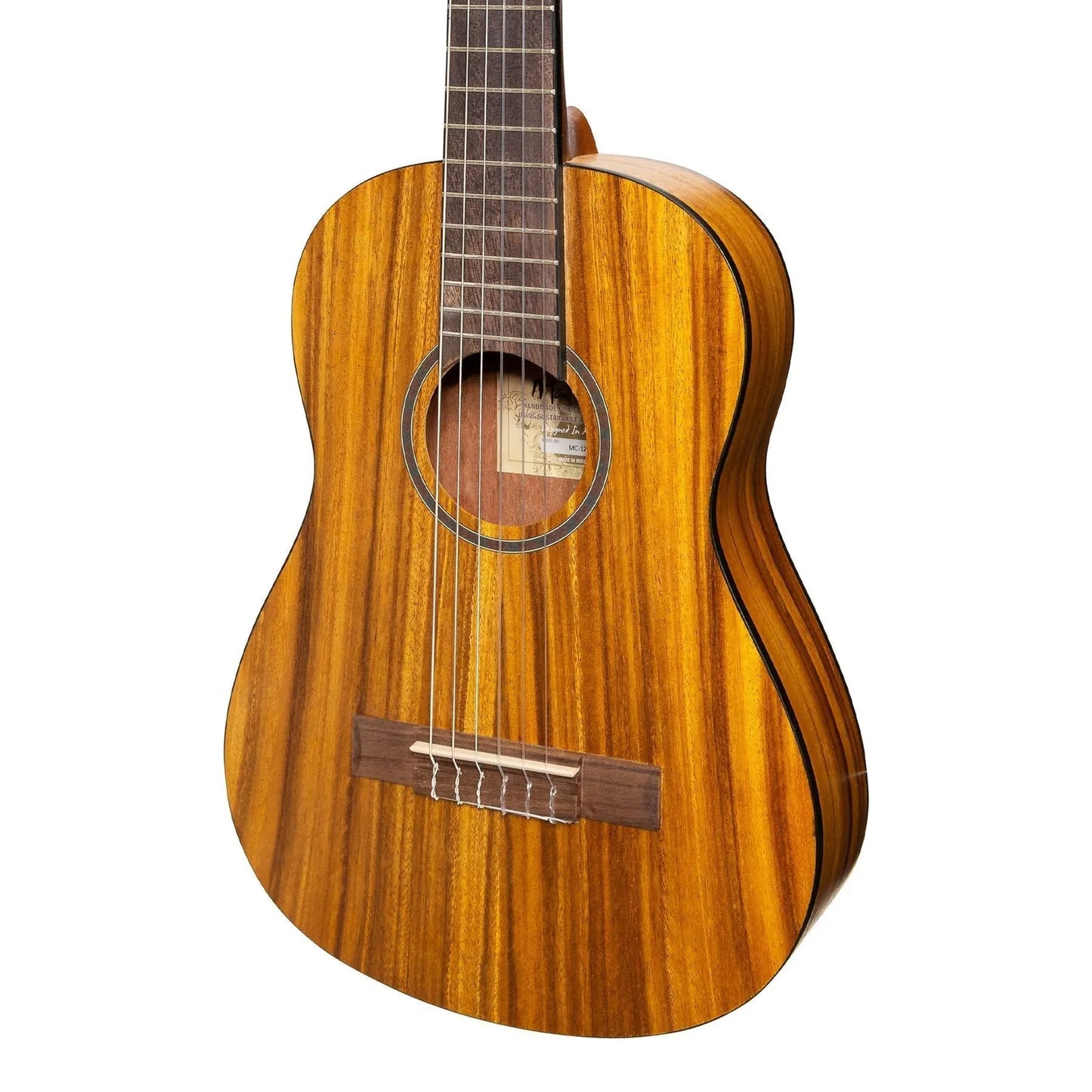 Martinez MC-12T-KOA 1/2 Size Student Classical Guitar with Built-In Tuner, Natural Satin Finish, Koa Wood — view 4