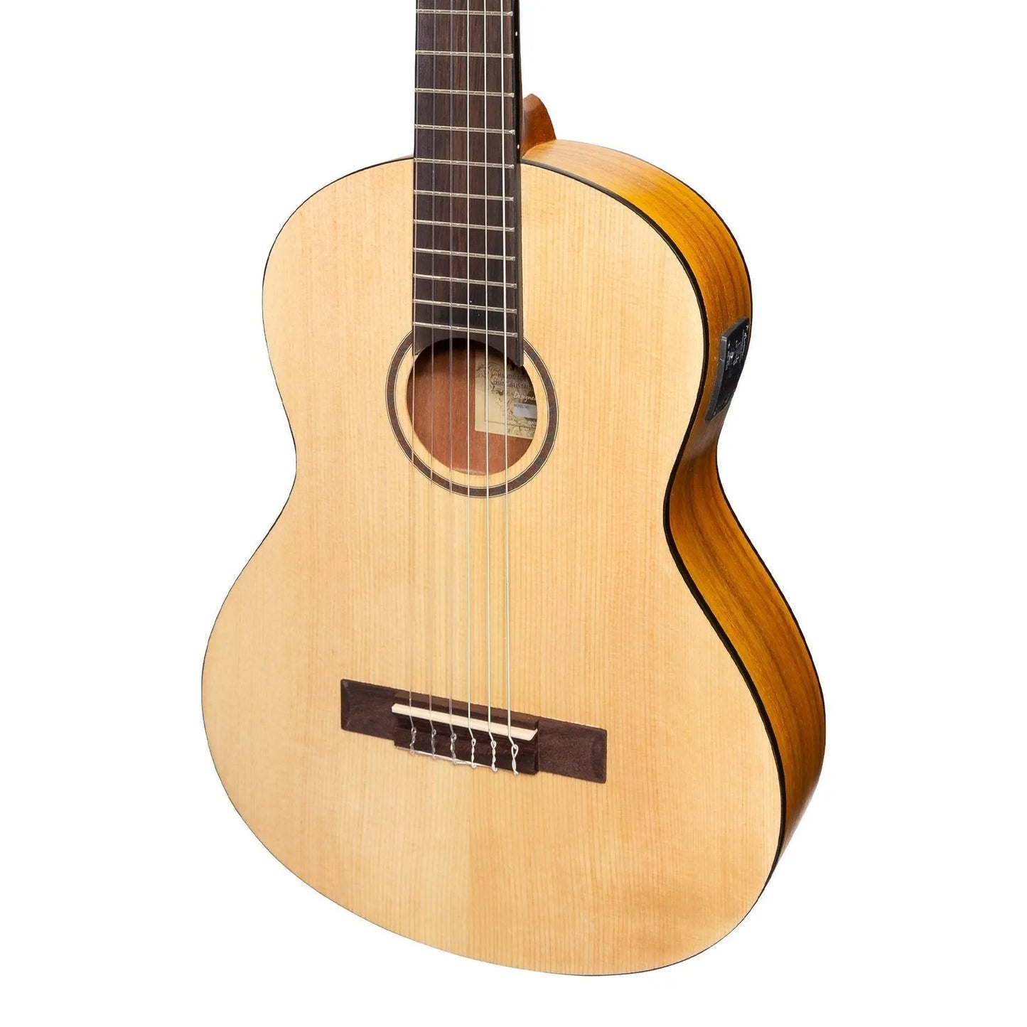 Martinez Left Handed 3/4 Size Student Classical Guitar with Built-In Tuner (Spruce/Koa) — view 4