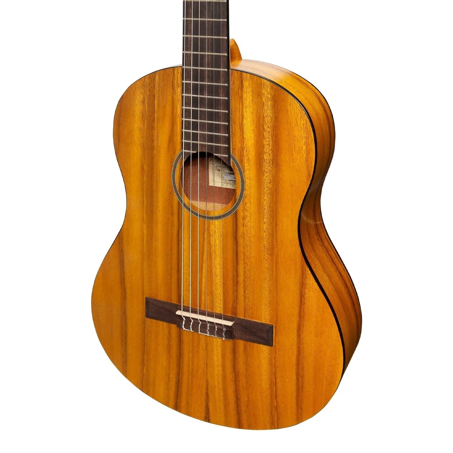 Martinez MC-44T-KOA Full Size Student Classical Guitar with Built-In Tuner, Natural Satin Finish, 6 Nylon Strings, 4/4 Size — view 4