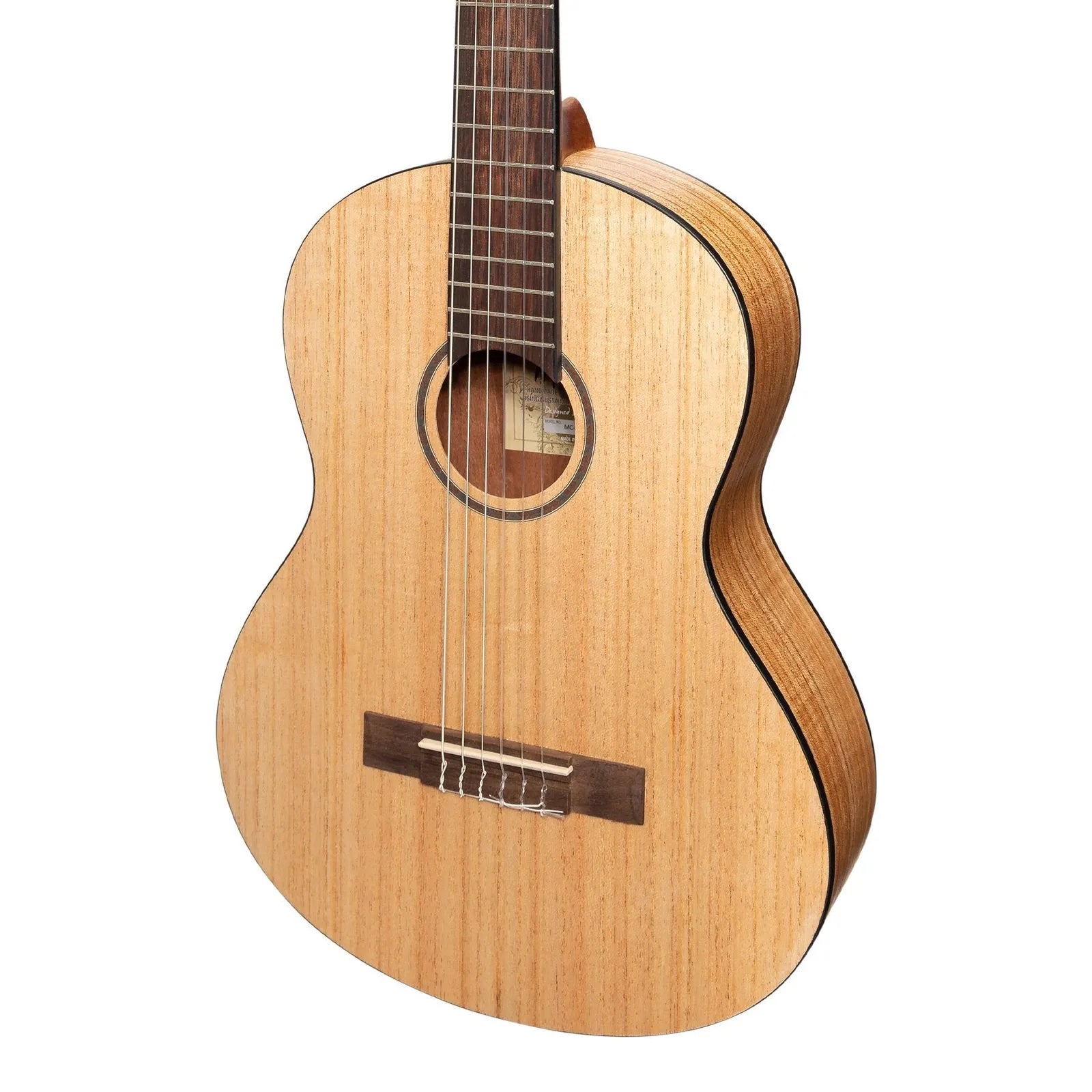 Martinez Slim Jim 3/4 Size Student Classical Guitar with Built-in Tuner, Mindi-Wood, Natural Satin Finish, Right-Handed, Model MC-SJ34T-MWD — view 4