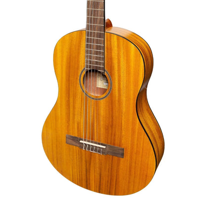 Martinez Slim Jim Full Size Electric Classical Guitar with Pickup and Tuner - Koa — view 4