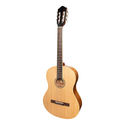 Martinez Slim Jim Full Size Student Classical Guitar with Built-In Tuner, Natural Satin Finish, Model MC-SJ44T-SR