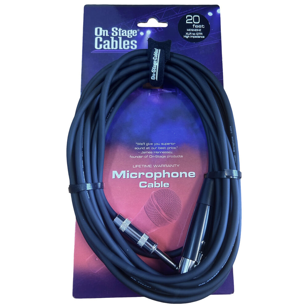 On-Stage 20ft Microphone Cable (1/4" TS to XLR Female) with Velcro Strap
