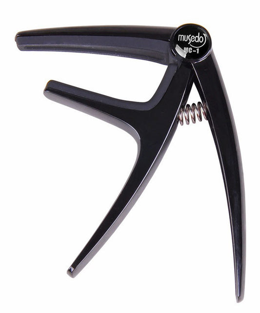 Musedo MC-1 Black Acoustic/Electric Guitar Capo, Spring Operated, Lightweight Aluminium Alloy, Portable, Fits 6-String Guitars