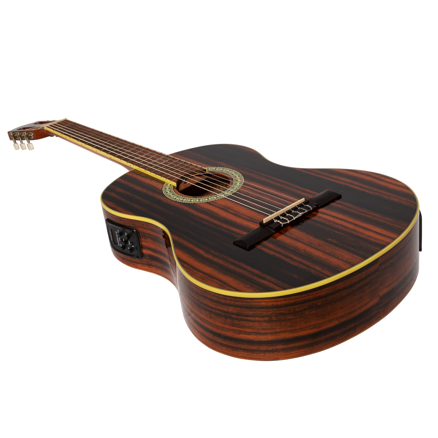 Martinez '51 Series' 4/4 Size Electric Classical Guitar Amara Gloss with Pickup and Tuner — view 3