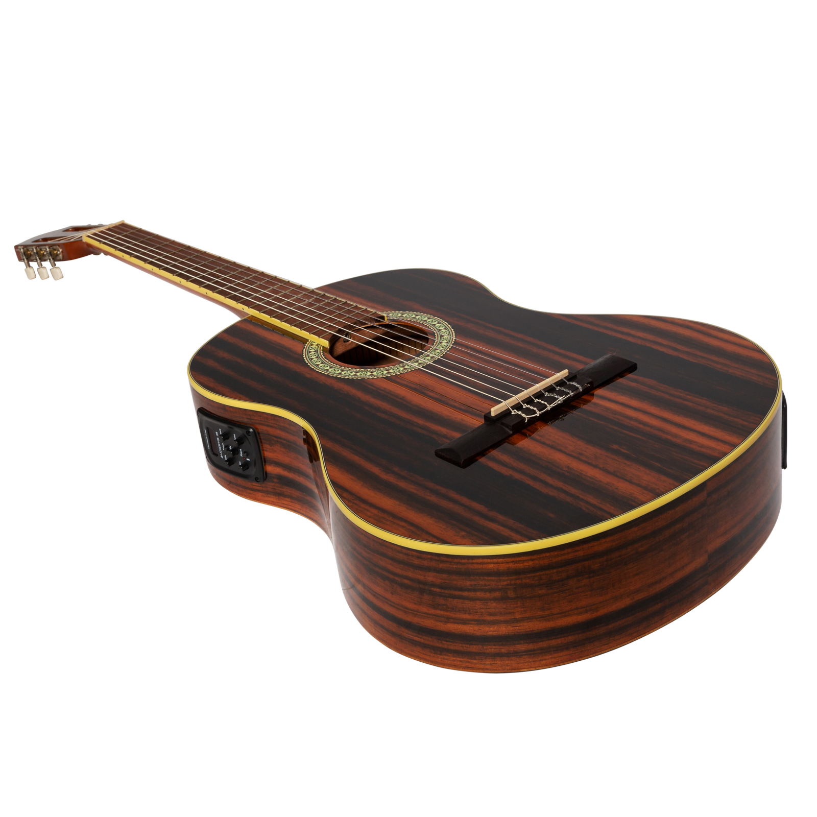 Martinez '51 Series' 4/4 Size Electric Classical Guitar Amara Gloss with Pickup and Tuner — view 3