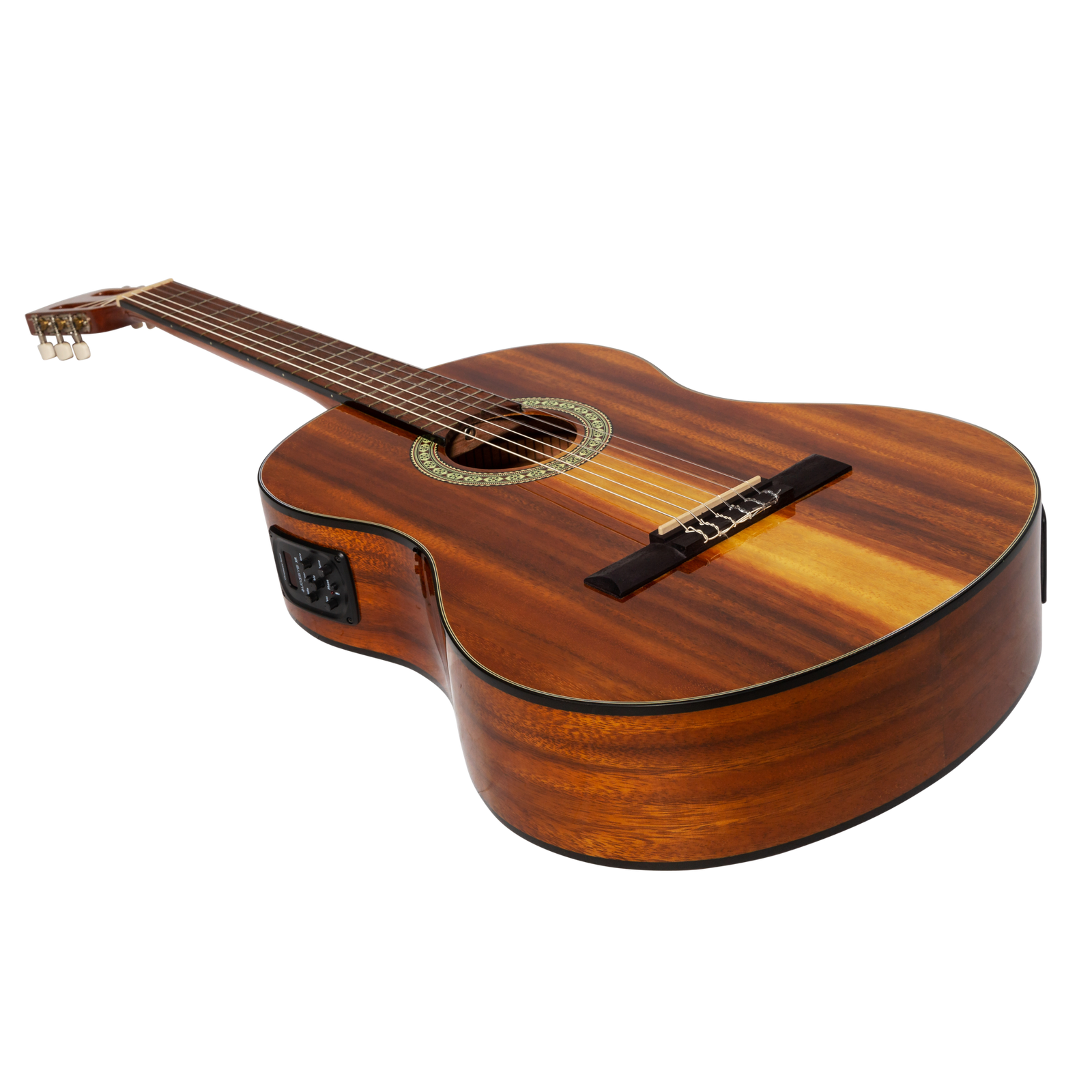 Martinez '51 Series' 4/4 Size Electric Classical Guitar Koa Gloss with Tuner — view 3