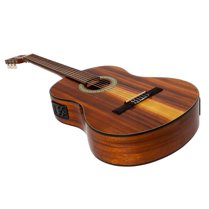 Martinez '51 Series' 4/4 Size Electric Classical Guitar Koa Gloss with Tuner — view 3