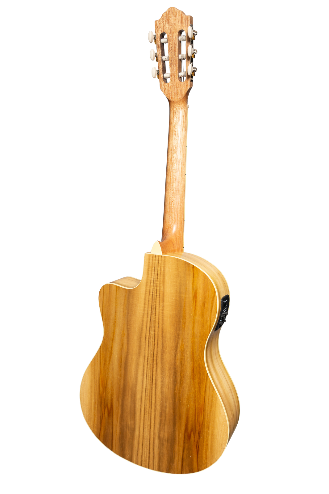 Martinez Slim Jim Full Size Electric Classical Guitar with Pickup, Tuner, Cutaway - Jati-Teakwood, 4/4 Size, Natural Satin Finish — view 2