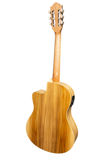 Martinez Slim Jim Full Size Electric Classical Guitar with Pickup, Tuner, Cutaway - Jati-Teakwood, 4/4 Size, Natural Satin Finish — view 2