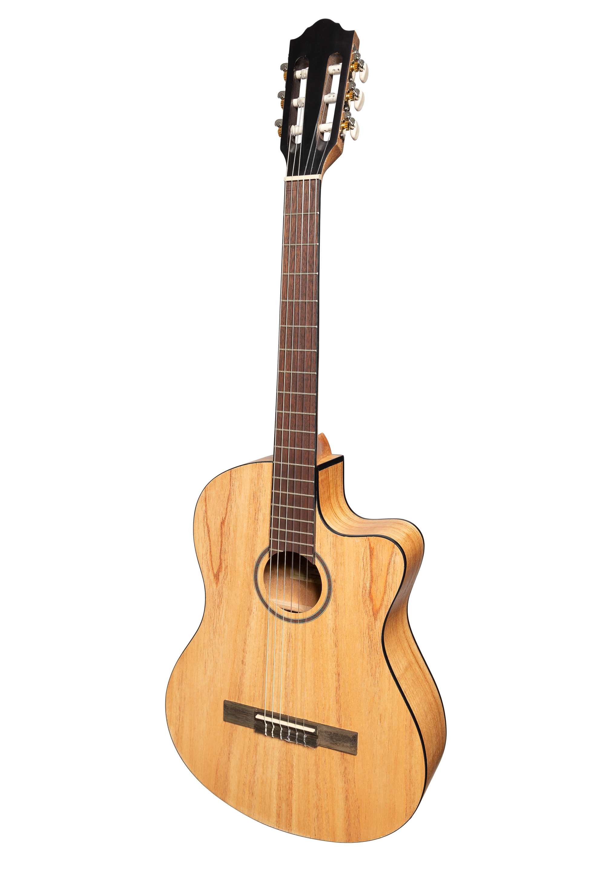 Martinez Slim Jim Full Size Electric Classical Guitar with Pickup and Tuner, Mindi-Wood