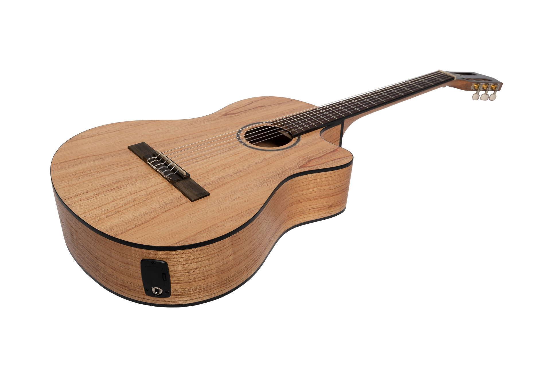 Martinez Slim Jim Full Size Electric Classical Guitar with Pickup and Tuner, Mindi-Wood — view 2