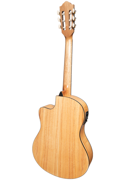 Martinez Slim Jim Full Size Electric Classical Guitar with Pickup and Tuner, Mindi-Wood — view 3