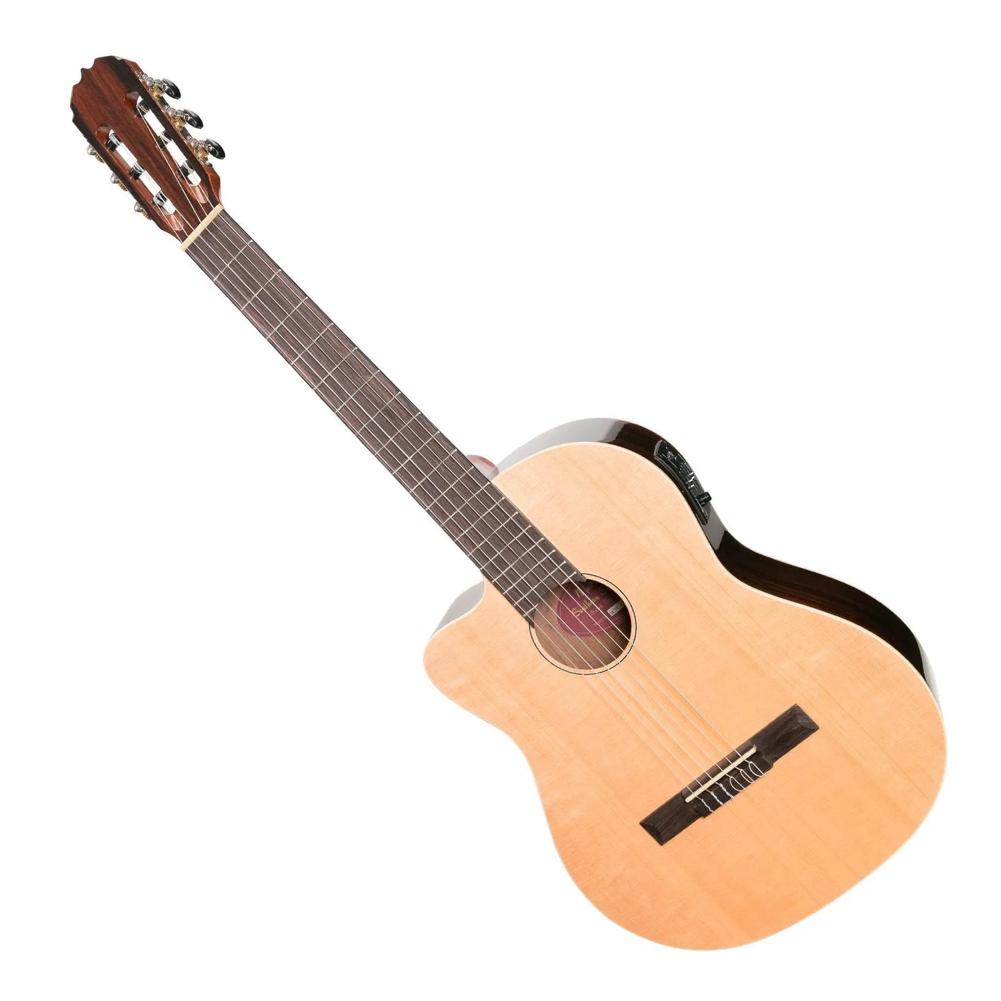 Martinez Southern Star Series Left Handed Solid Top Acoustic-Electric Classical Cutaway Guitar Natural Gloss MCPC-7CL-NGL — view 3