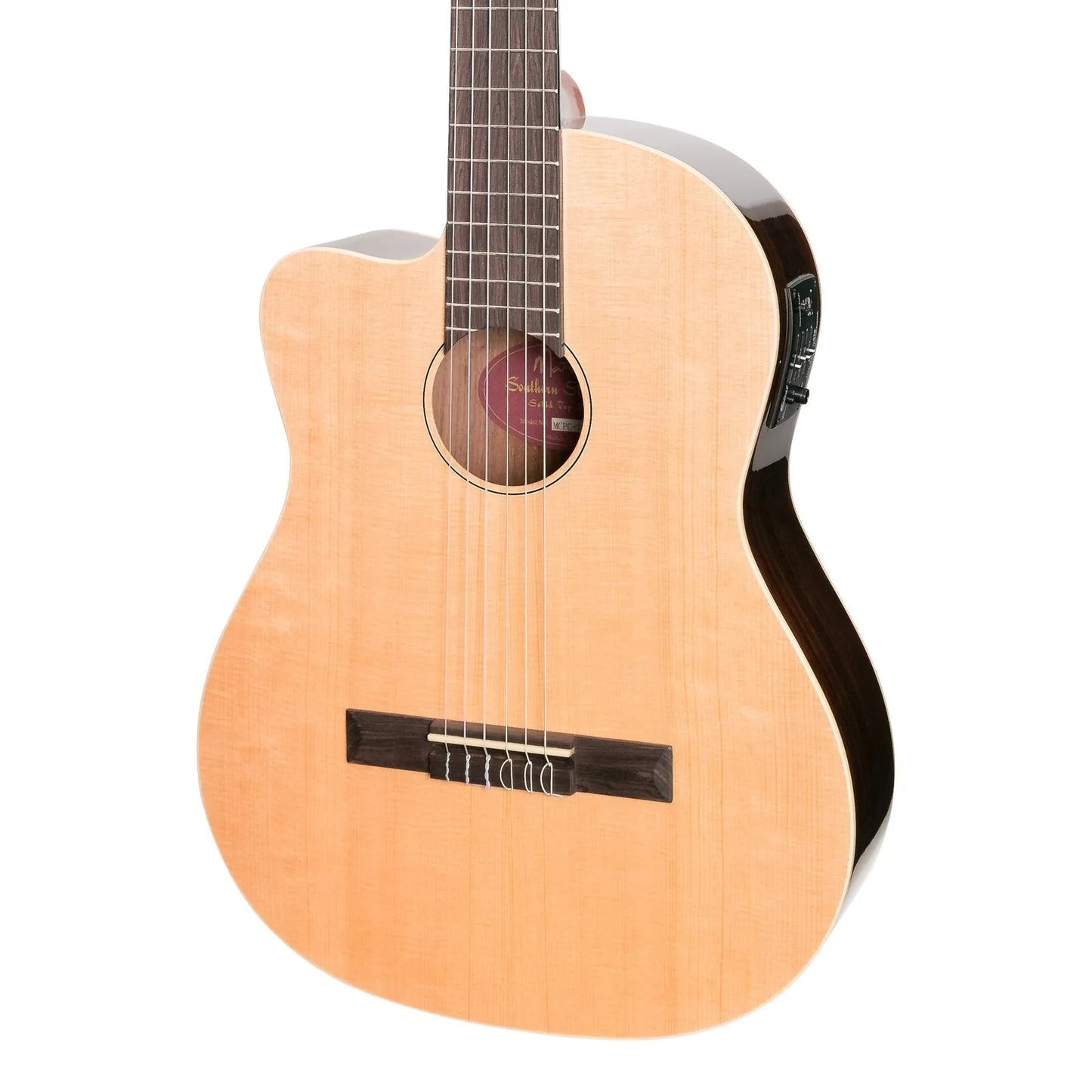 Martinez Southern Star Series Left Handed Solid Top Acoustic-Electric Classical Cutaway Guitar Natural Gloss MCPC-7CL-NGL — view 4