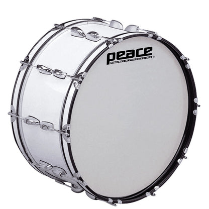 Peace 20-Lug Marching Bass Drum White 24 x 10" Deluxe Cadet Series with Maple/Mahogany Shell, Steel Hoops, Accessories Included
