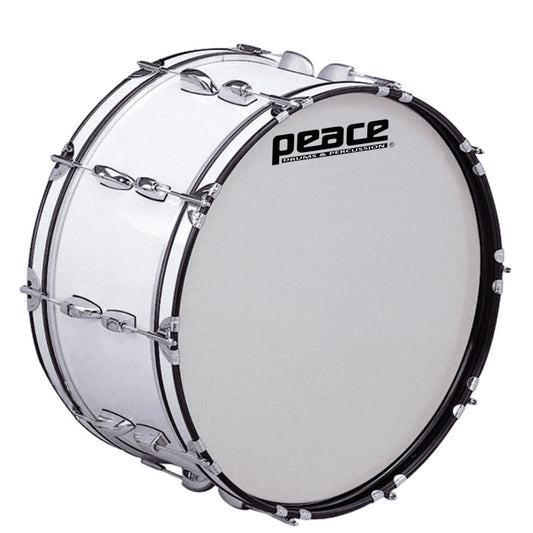 Peace 20-Lug Marching Bass Drum White 24 x 10" Deluxe Cadet Series with Maple/Mahogany Shell, Steel Hoops, Accessories Included