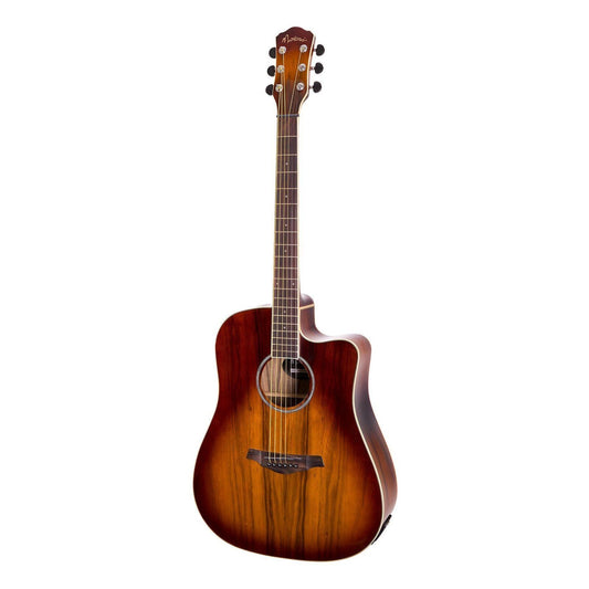 Martinez '31 Series' Daowood Acoustic-Electric Dreadnought Cutaway Guitar (African Brownburst)