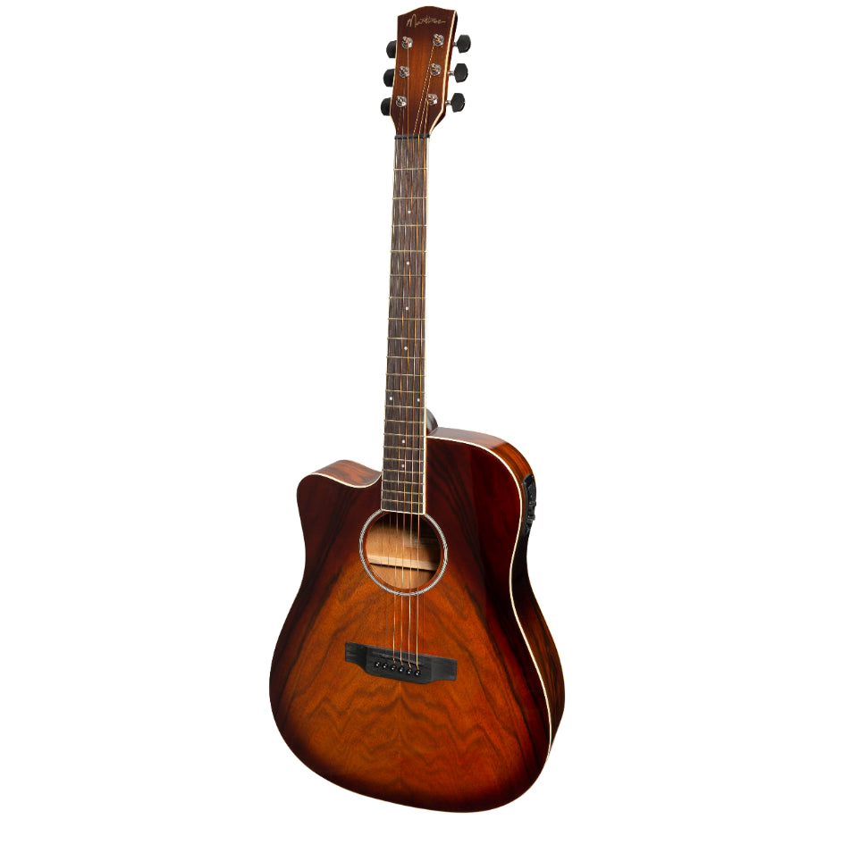 Martinez MDC-31DL-ABB Daowood Acoustic-Electric Dreadnought Cutaway Guitar Left-Handed African Brownburst