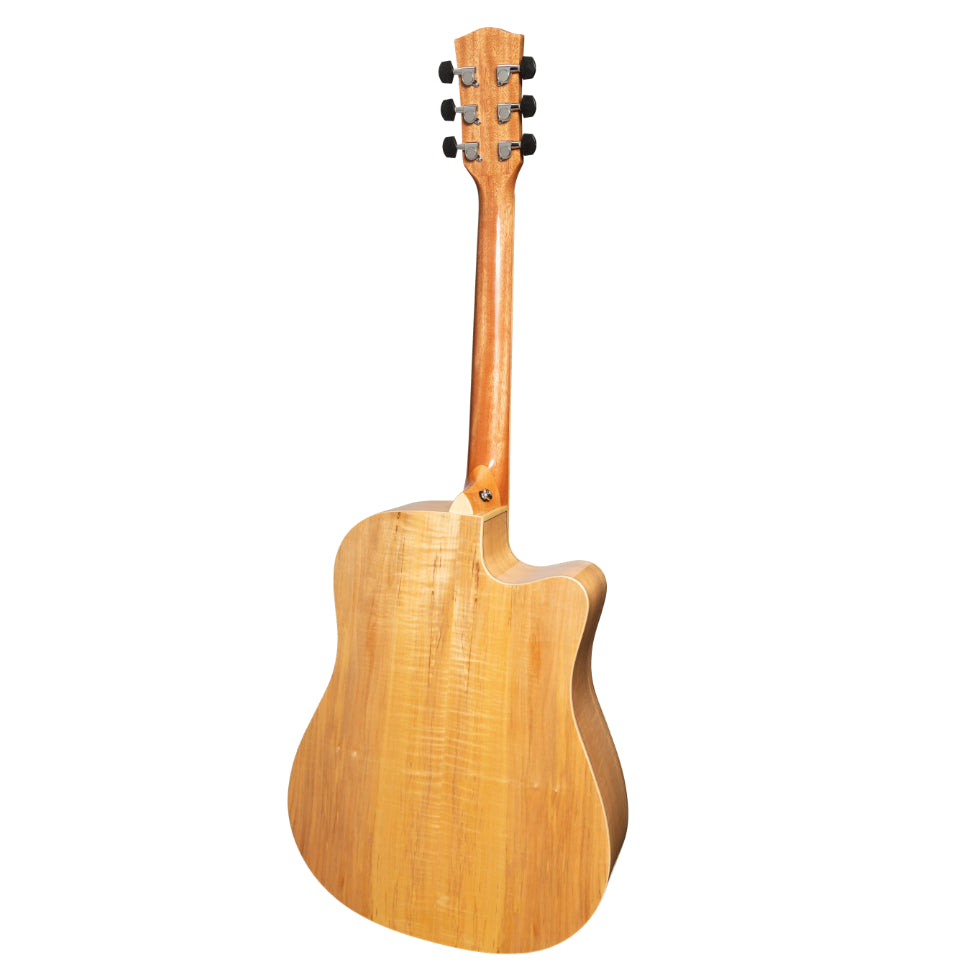 Martinez MDC-31SML-NGL Spalted Maple Acoustic-Electric Dreadnought Cutaway Guitar Left Handed Natural Gloss — view 2