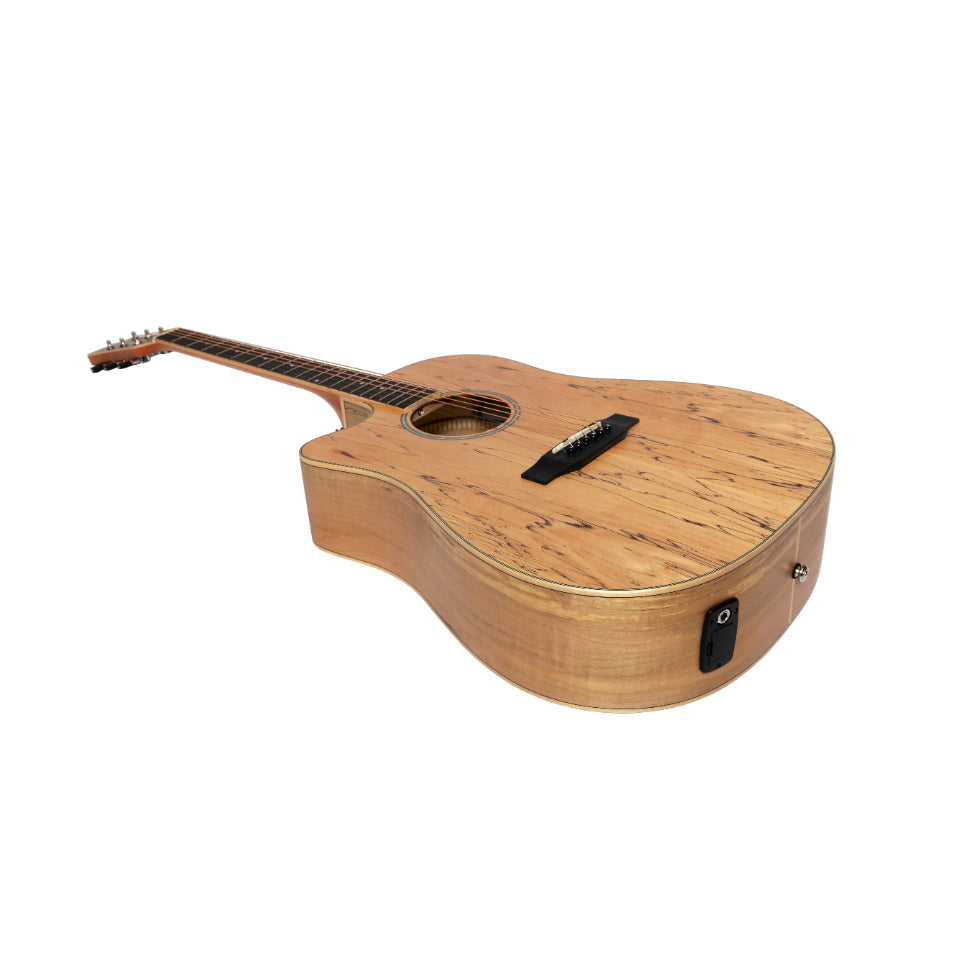 Martinez MDC-31SML-NST Spalted Maple Acoustic-Electric Dreadnought Cutaway Guitar Left Handed Natural Satin — view 3