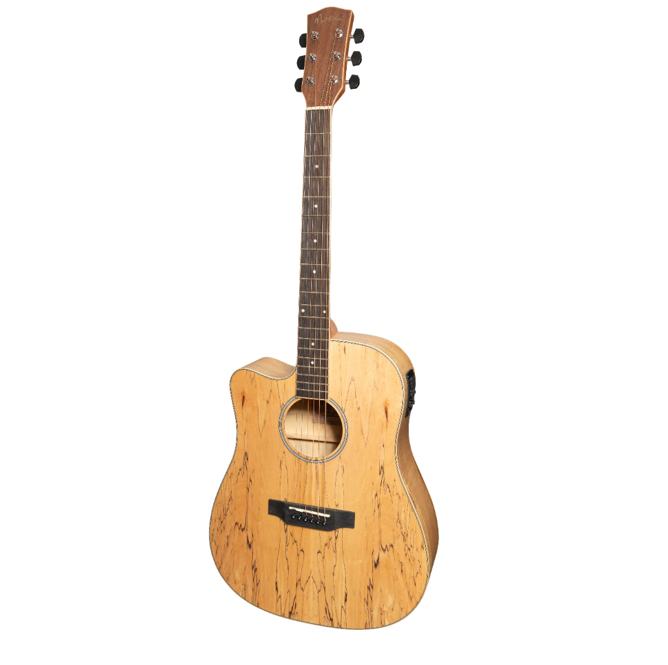 Martinez MDC-31SML-NST Spalted Maple Acoustic-Electric Dreadnought Cutaway Guitar Left Handed Natural Satin