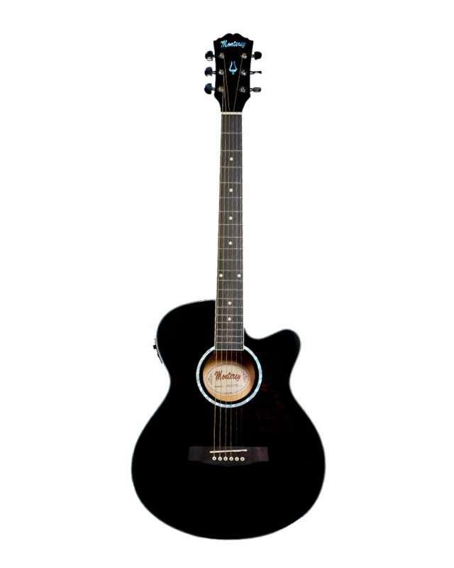 Monterey Acoustic/Electric Guitar Black with Free Teal Ukulele Bundle — view 2