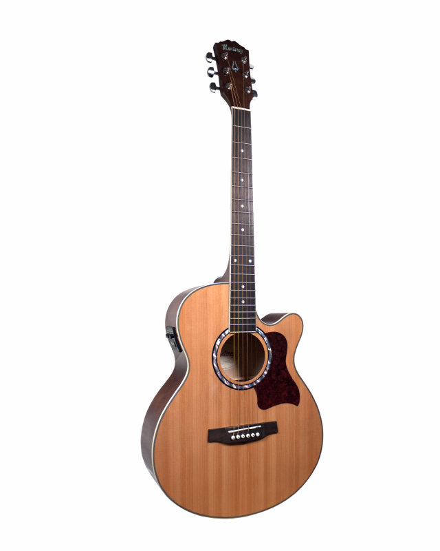 Monterey Acoustic/Electric Guitar Natural with Bonus Teal Ukulele Bundle — view 2