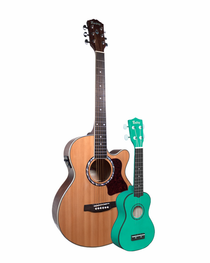 Monterey Acoustic/Electric Guitar Natural with Bonus Teal Ukulele Bundle