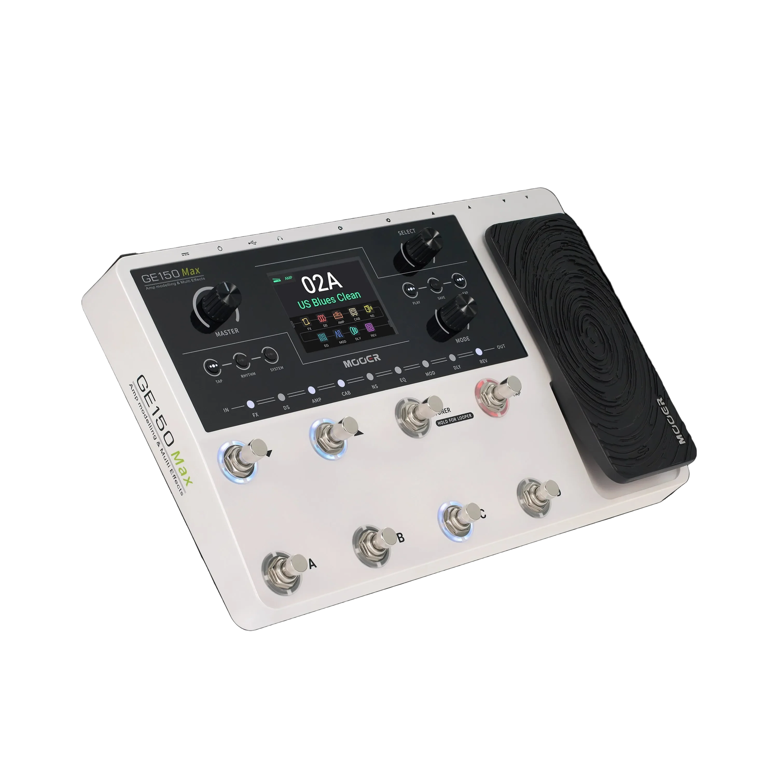 Mooer GE-150 Max Guitar Multi-Effects Processor with 8 Footswitches, 200 Presets, 55 Amp Models, 170 Effects, and USB-C Connectivity — view 4