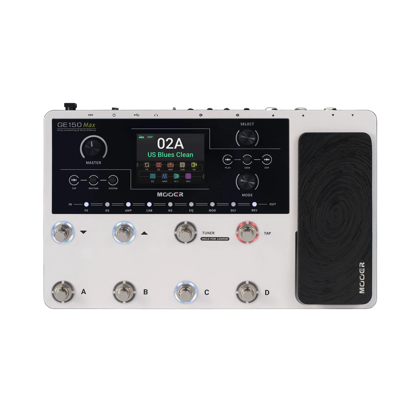 Mooer GE-150 Max Guitar Multi-Effects Processor with 8 Footswitches, 200 Presets, 55 Amp Models, 170 Effects, and USB-C Connectivity — view 2