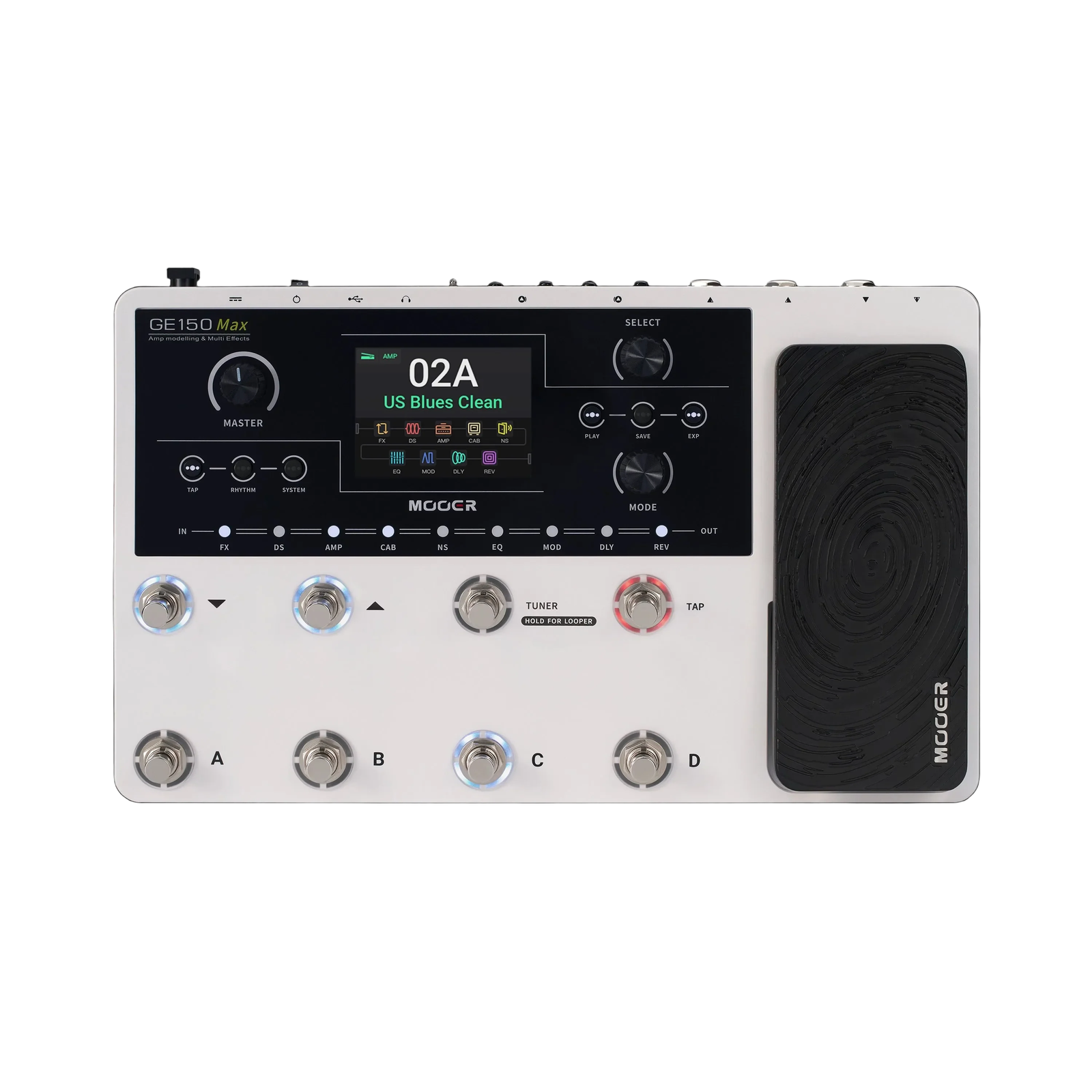 Mooer GE-150 Max Guitar Multi-Effects Processor with 8 Footswitches, 200 Presets, 55 Amp Models, 170 Effects, and USB-C Connectivity — view 2