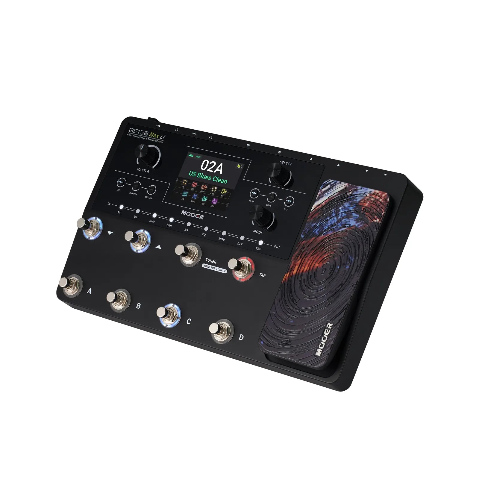 Mooer GE-150 Max Guitar Multi-Effects Processor with 8 Footswitches, 200 Presets, 55 Amp Models, 170 Effects, and USB-C Connectivity — view 6