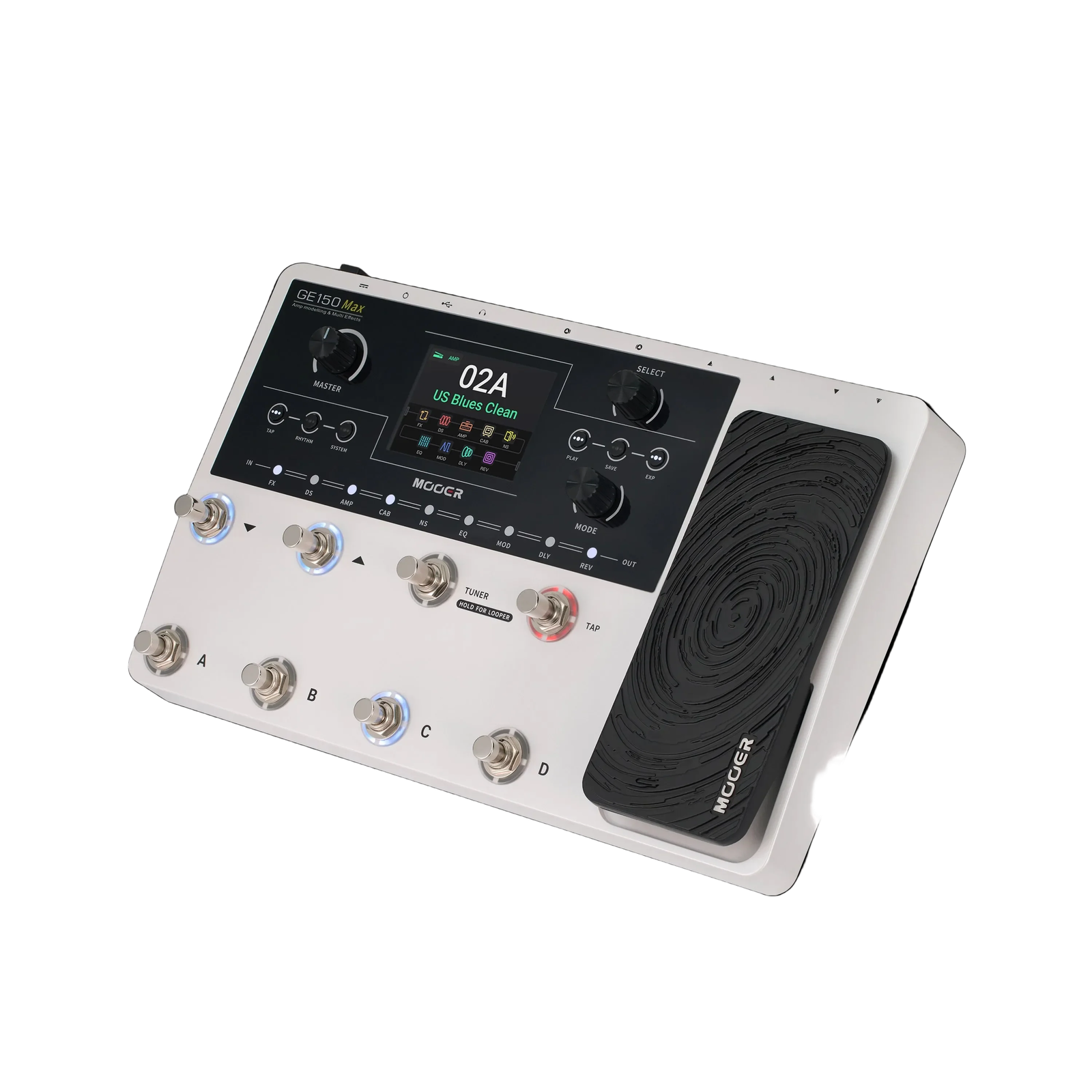 Mooer GE-150 Max Guitar Multi-Effects Processor with 8 Footswitches, 200 Presets, 55 Amp Models, 170 Effects, and USB-C Connectivity — view 3