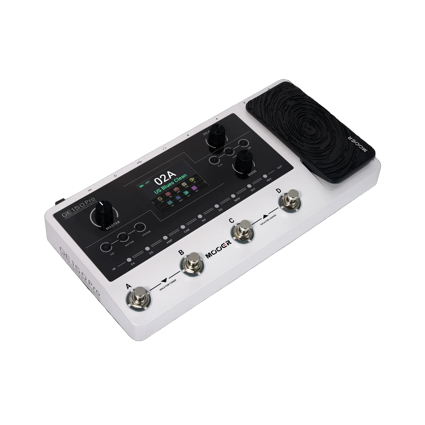 Mooer GE-150 Pro Guitar Multi-Effects Processor with 200 Presets, 55 Preamps, 26 Cab Simulations, 4 Footswitches, 80s Looper, USB-C Output — view 3
