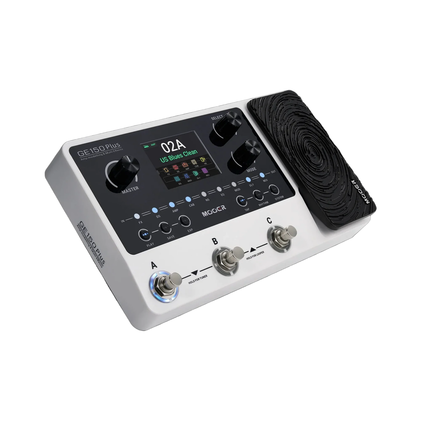 Mooer GE-150 Plus Multi-Effects Processor with Expression Pedal, Looper, Drum Machine, 198 Presets, USB Type-C, AUX IN, White — view 2