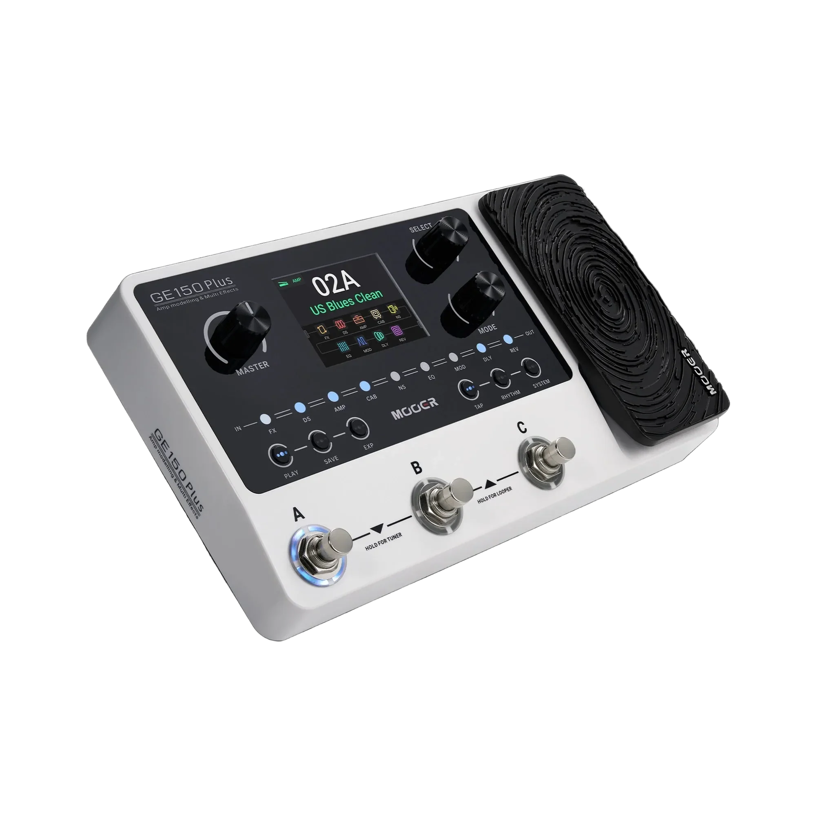 Mooer GE-150 Plus Multi-Effects Processor with Expression Pedal, Looper, Drum Machine, 198 Presets, USB Type-C, AUX IN, White — view 2
