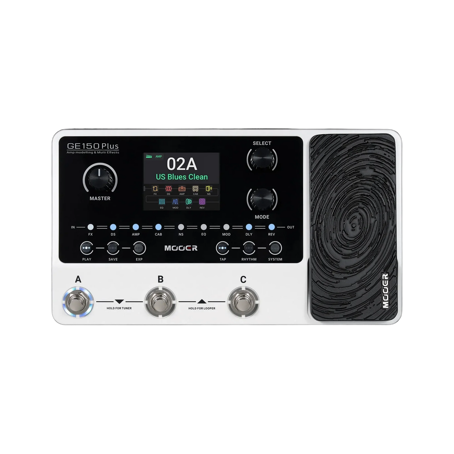 Mooer GE-150 Plus Multi-Effects Processor with Expression Pedal, Looper, Drum Machine, 198 Presets, USB Type-C, AUX IN, White