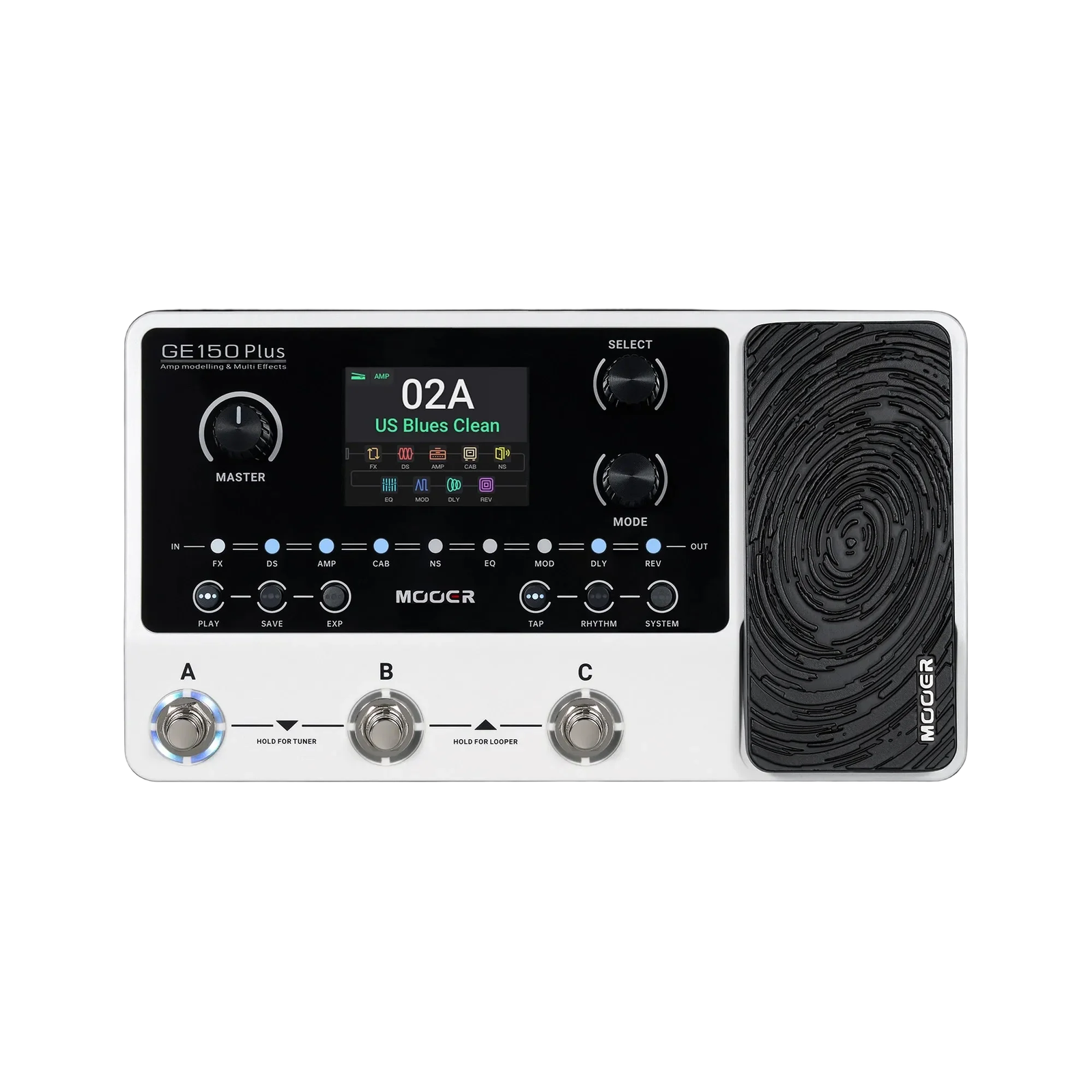 Mooer GE-150 Plus Multi-Effects Processor with Expression Pedal, Looper, Drum Machine, 198 Presets, USB Type-C, AUX IN, White